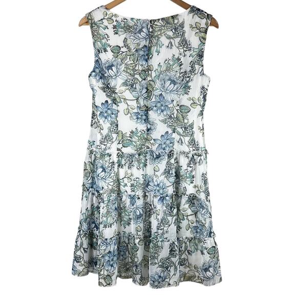 Connected Petite Tiered Chiffon Fit & Flare Blue Floral Dress Women's Size 8P - Picture 3 of 7
